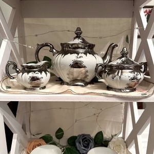 Rare Antique Heinrich Fabrih Bavaria Silver And White Tea Set
